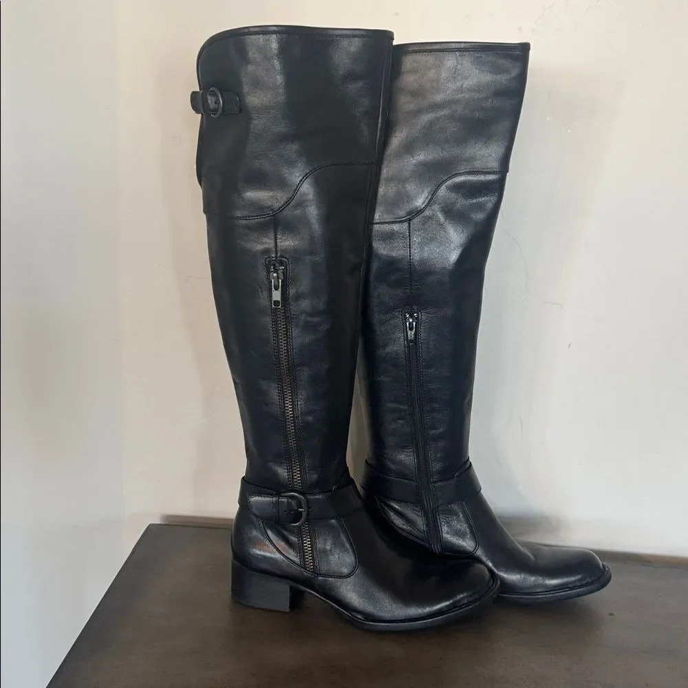 Crown by Born Women's Black Leather Over the Knee-High Boots Riding Size 6.5 New